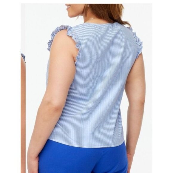 J.Crew Womens Blue Striped Ruffle V-Neck Sleeveless Top Size Medium new $79 - Picture 6 of 12